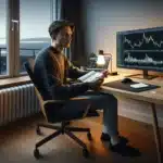 Norwegian investor carefully reviews risky cryptocurrency investments with charts and security tools