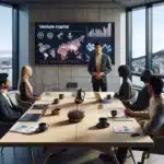 Norwegian startup founder pitching to venture capital investors in a modern oslo office